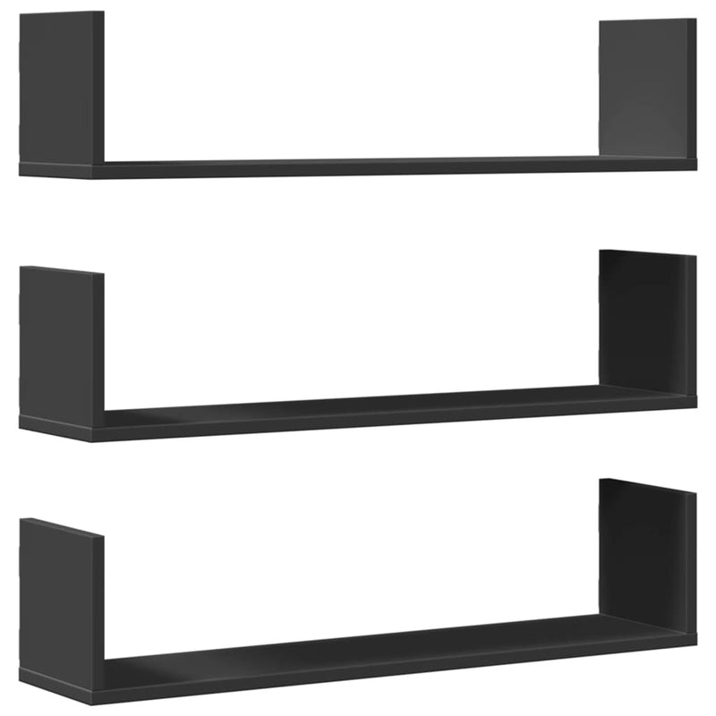vidaXL 3 db fekete szerelt fa fali polc 80 x 18 x 18 cm
