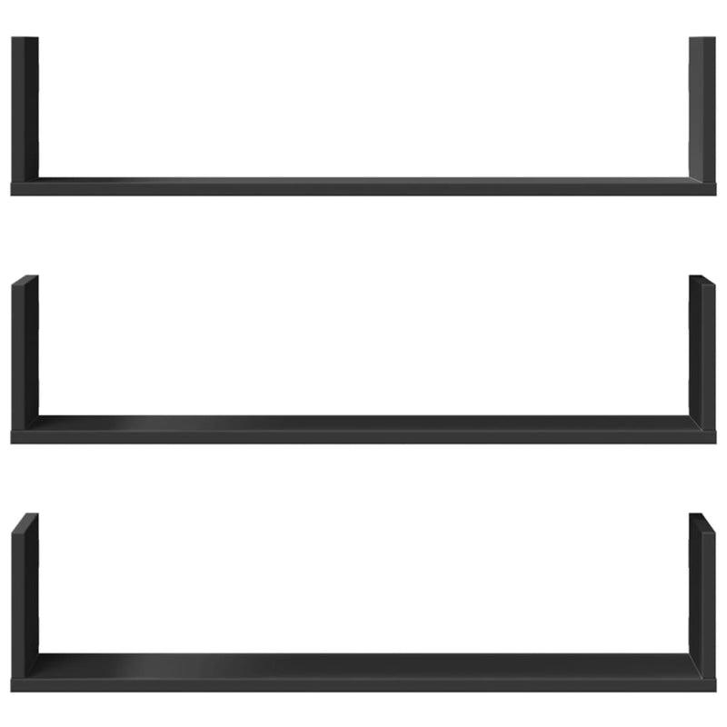 vidaXL 3 db fekete szerelt fa fali polc 80 x 18 x 18 cm