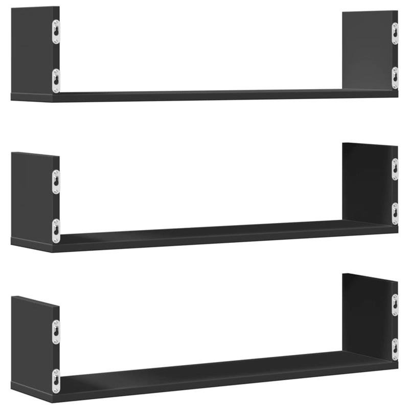 vidaXL 3 db fekete szerelt fa fali polc 80 x 18 x 18 cm