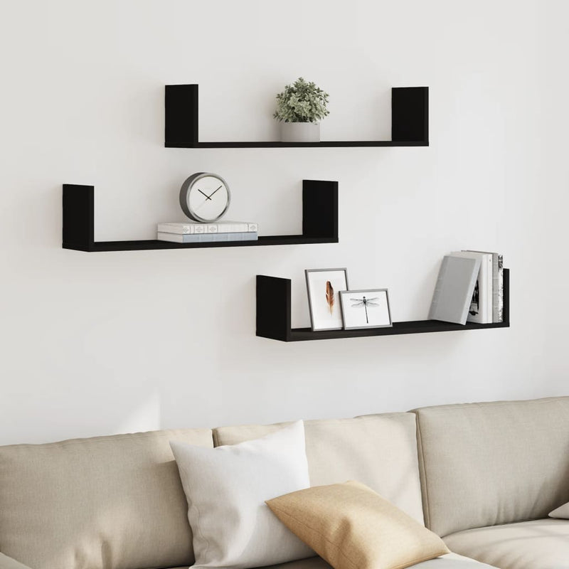 vidaXL 3 db fekete szerelt fa fali polc 80 x 18 x 18 cm