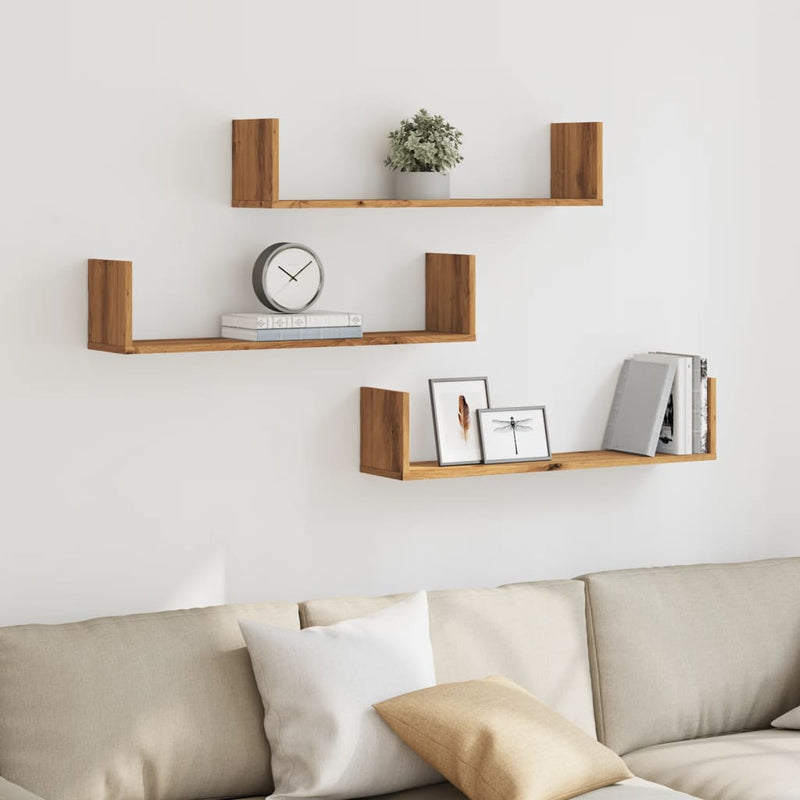 vidaXL 3 db kézműves tölgy színű szerelt fa fali polc 80 x 18 x 18 cm