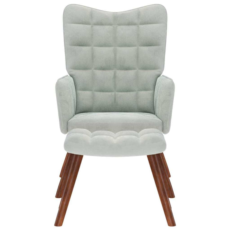 vidaXL világosszürke bársony pihenőfotel zsámolynal