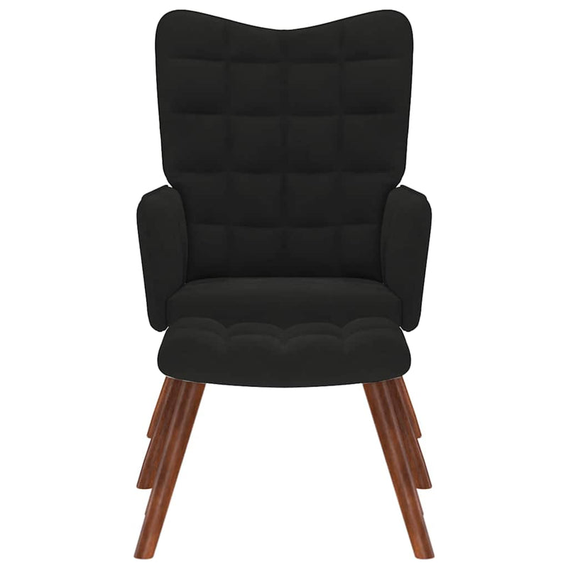 vidaXL fekete bársony pihenőfotel zsámolynal