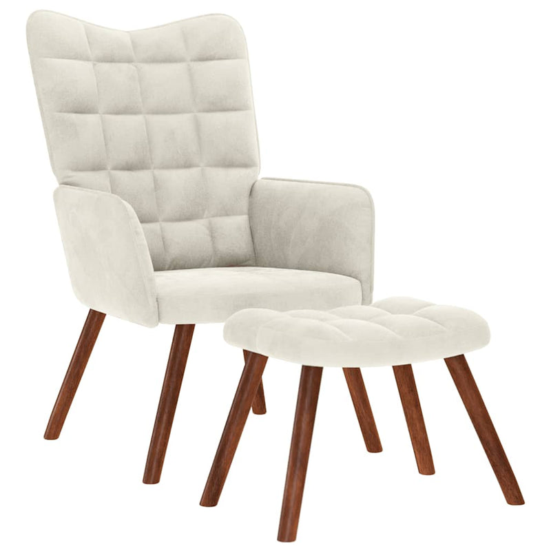 vidaXL krémszínű bársony pihenőfotel zsámolynal