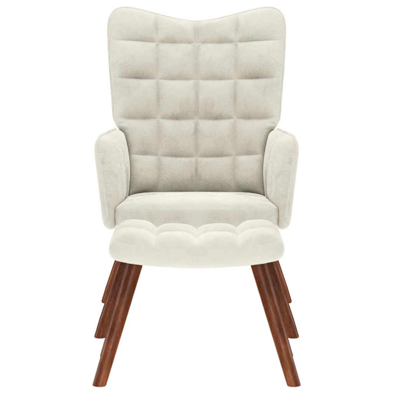 vidaXL krémszínű bársony pihenőfotel zsámolynal