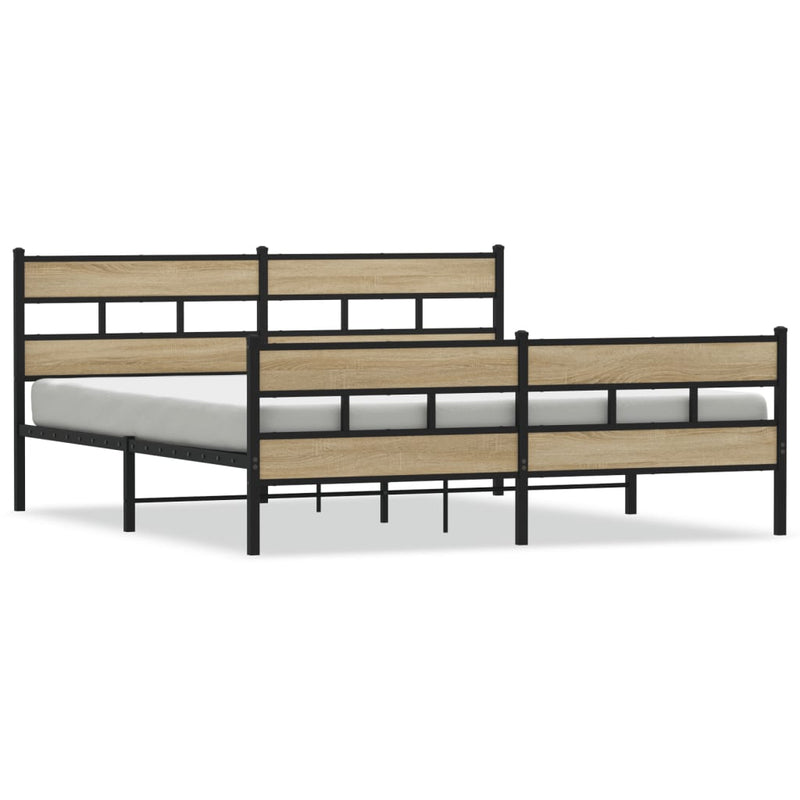 vidaXL sonoma tölgy színű fém ágykeret matrac nélkül 183 x 213 cm