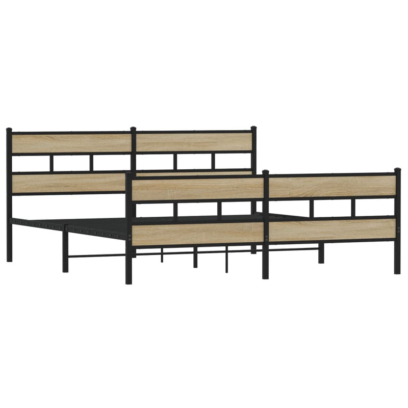 vidaXL sonoma tölgy színű fém ágykeret matrac nélkül 183 x 213 cm