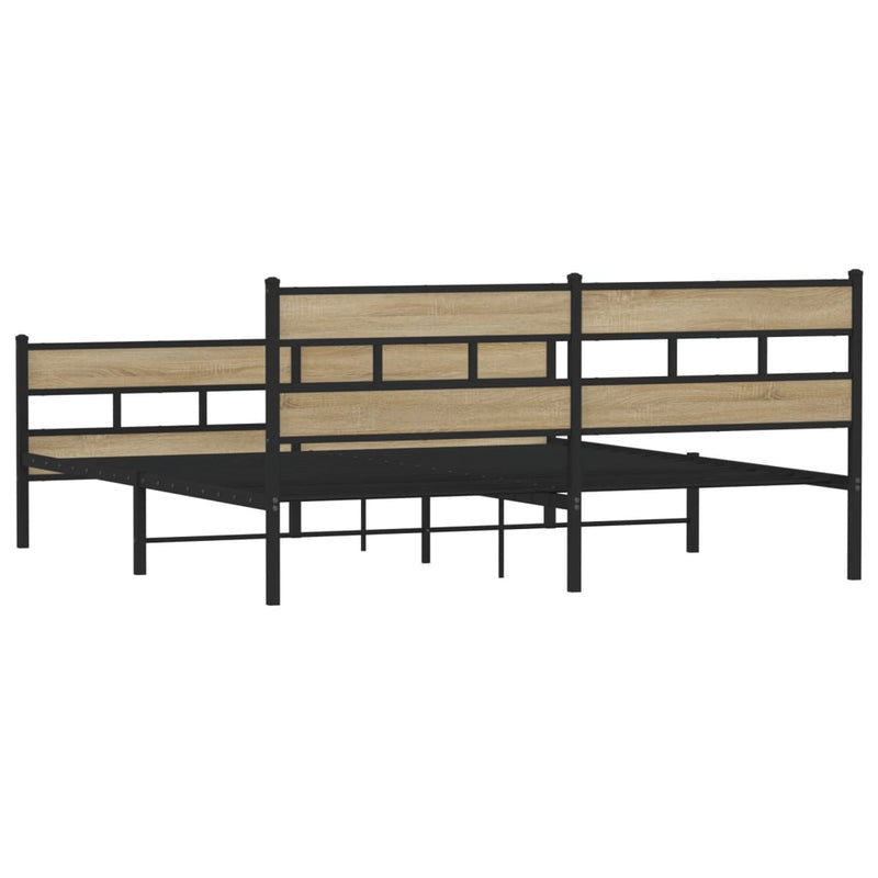 vidaXL sonoma tölgy színű fém ágykeret matrac nélkül 183 x 213 cm