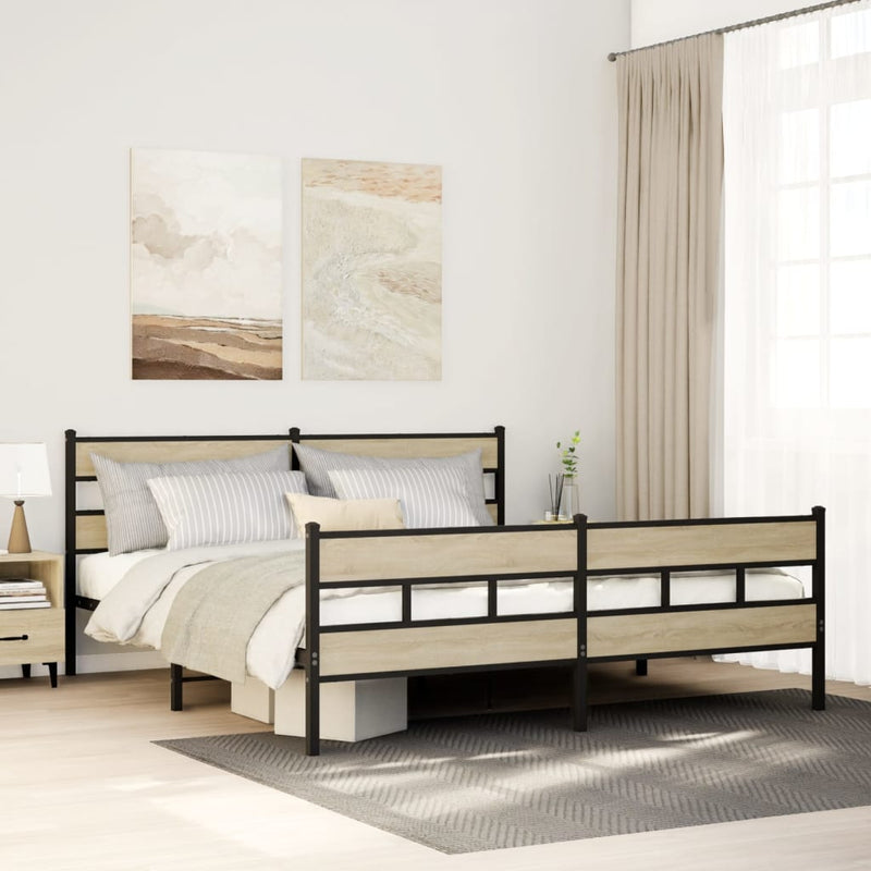 vidaXL sonoma tölgy színű fém ágykeret matrac nélkül 183 x 213 cm