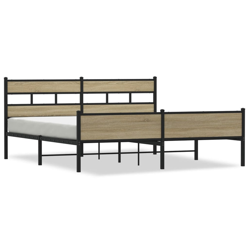 vidaXL sonoma tölgy színű fém ágykeret matrac nélkül 200 x 200 cm