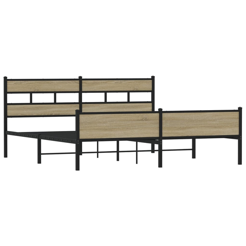 vidaXL sonoma tölgy színű fém ágykeret matrac nélkül 200 x 200 cm