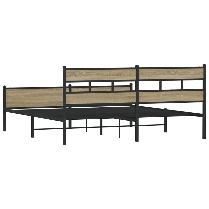 vidaXL sonoma tölgy színű fém ágykeret matrac nélkül 200 x 200 cm