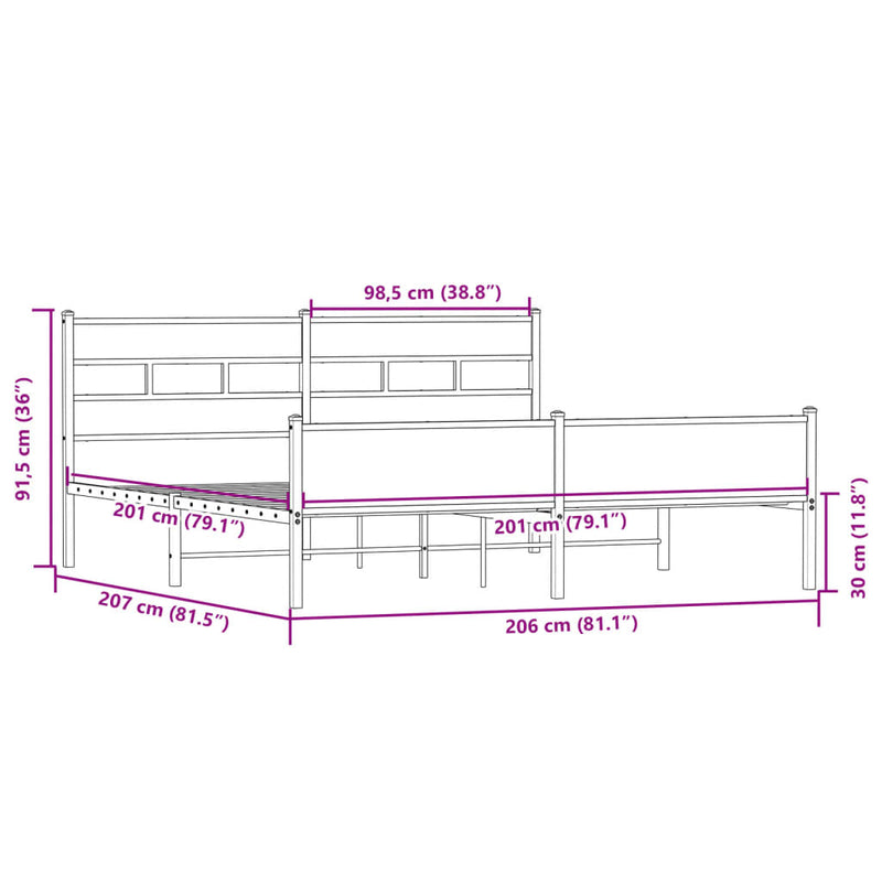 vidaXL sonoma tölgy színű fém ágykeret matrac nélkül 200 x 200 cm