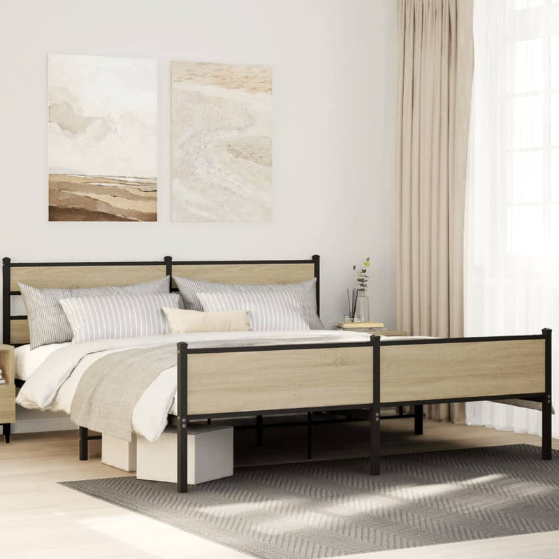 vidaXL sonoma tölgy színű fém ágykeret matrac nélkül 200 x 200 cm