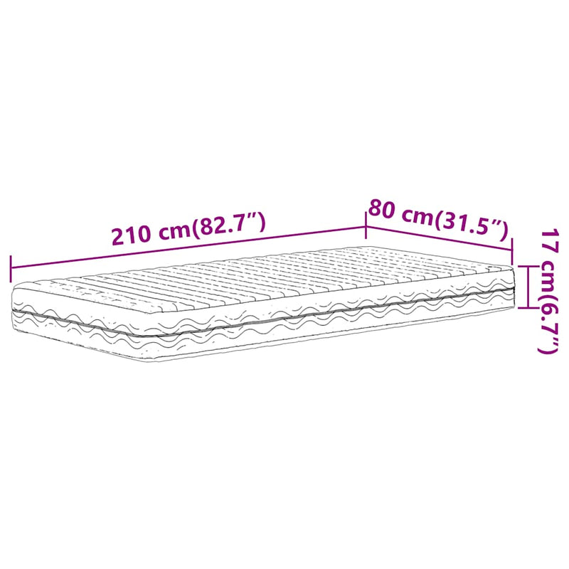 vidaXL fehér H2/H3 keménységű habmatrac 80 x 210 cm