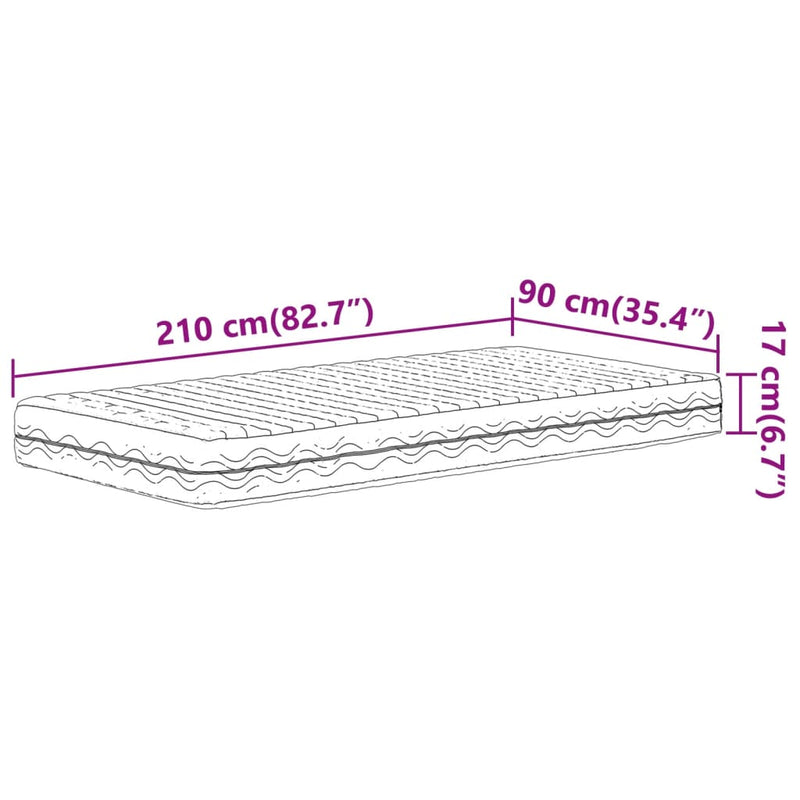 vidaXL fehér H2/H3 keménységű habmatrac 90 x 210 cm