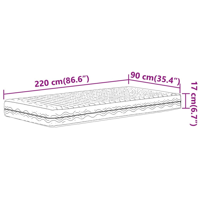 vidaXL fehér H2/H3 keménységű habmatrac 90 x 220 cm