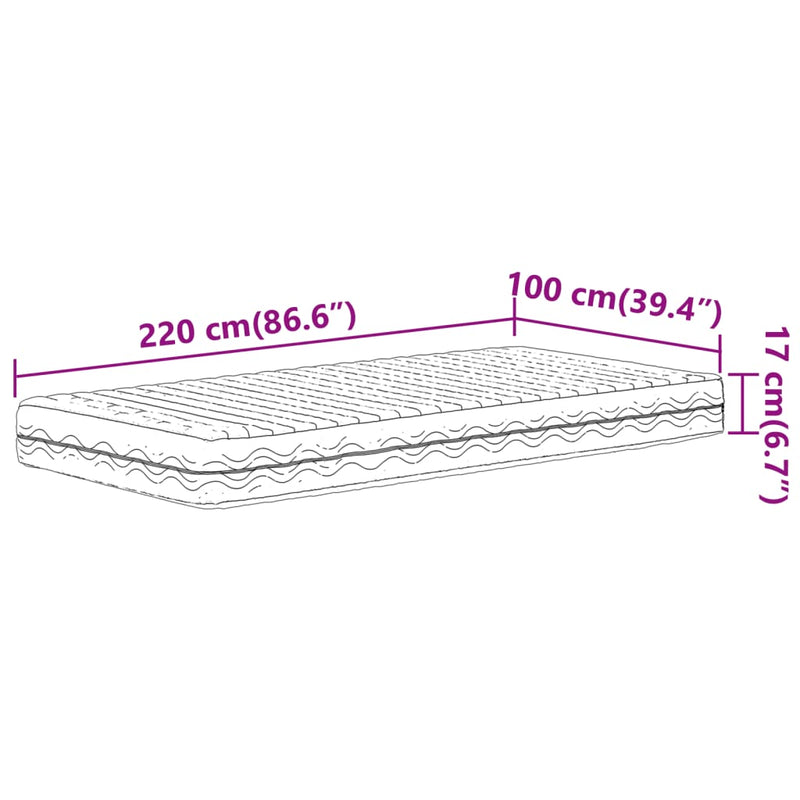 vidaXL fehér H2/H3 keménységű habmatrac 100 x 220 cm