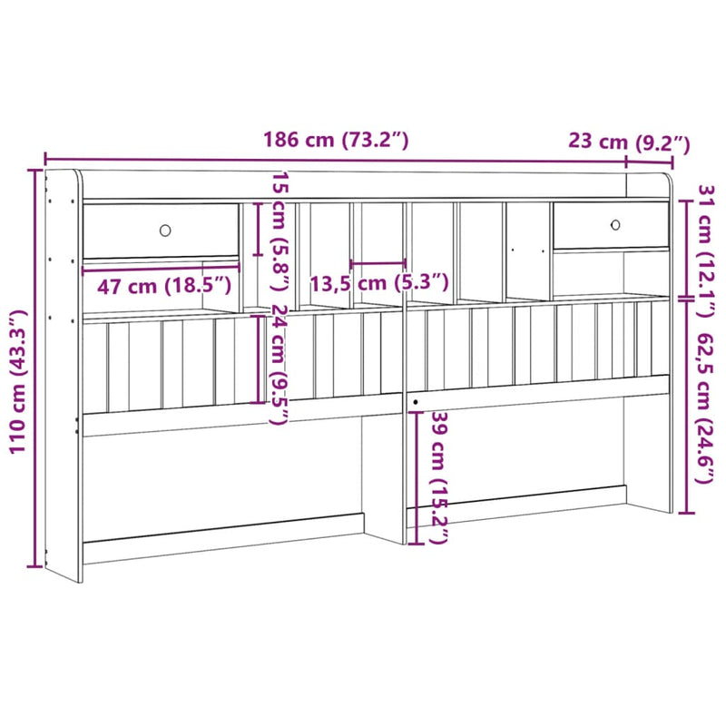 vidaXL viaszbarna tömör fenyőfa fejtámla tárolóval 180 cm