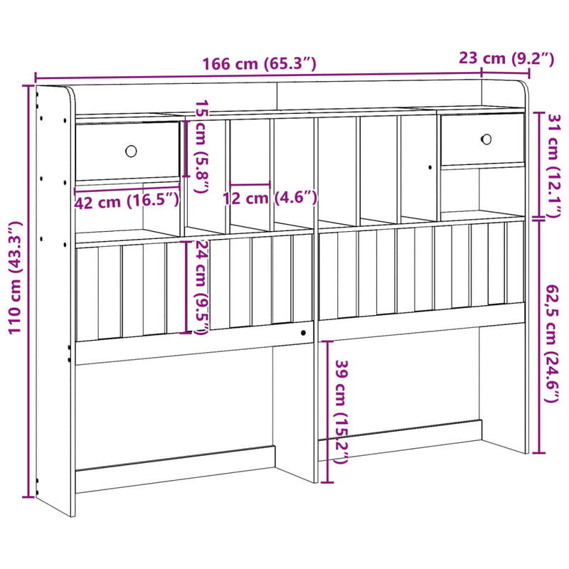 vidaXL viaszbarna tömör fenyőfa fejtámla tárolóval 160 cm