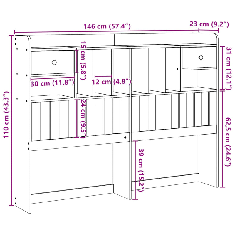 vidaXL tömör fenyőfa fejtámla tárolóval 140 cm