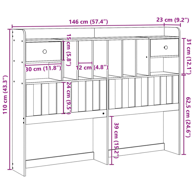 vidaXL viaszbarna tömör fenyőfa fejtámla tárolóval 140 cm