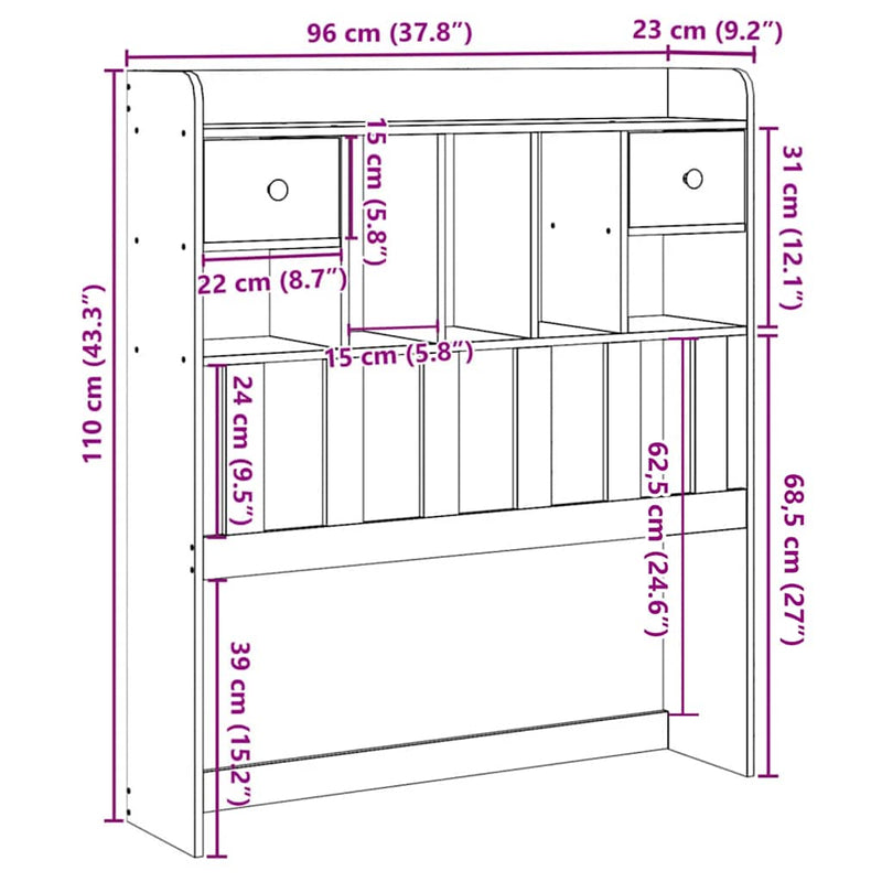 vidaXL viaszbarna tömör fenyőfa fejtámla tárolóval 90 cm