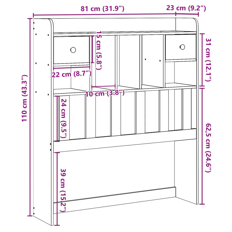 vidaXL fehér tömör fenyőfa fejtámla tárolóval 75 cm