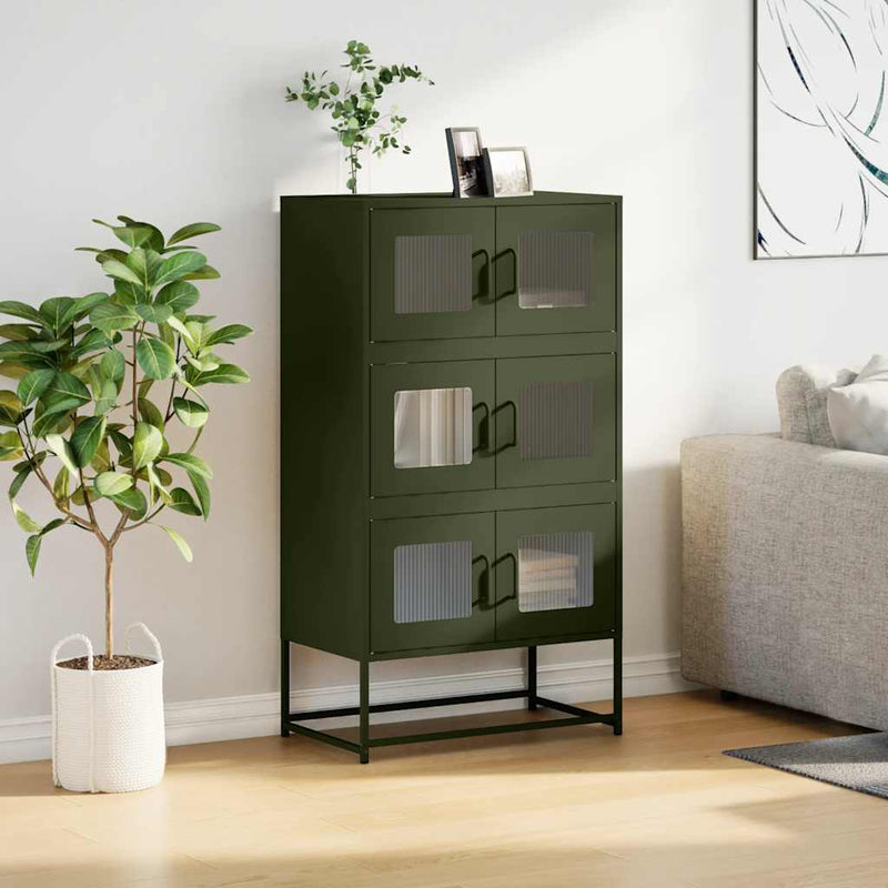 vidaXL Highboard olívazöld 68x39x123 cm Acél
