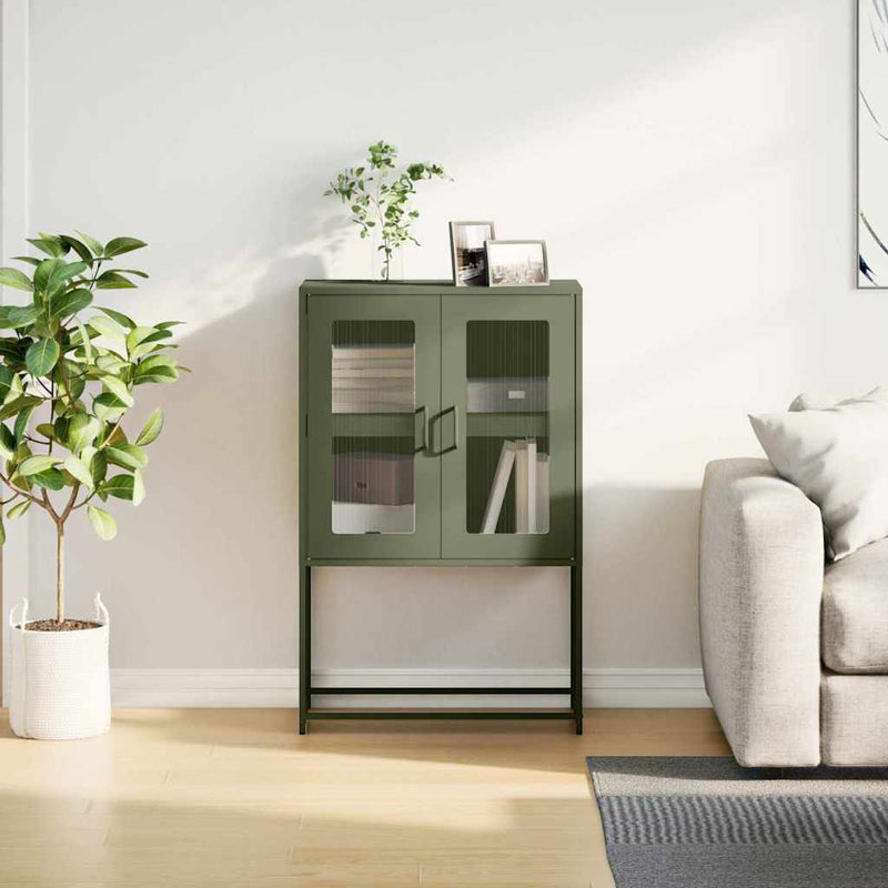vidaXL Highboard olívazöld 68x39x107 cm Acél