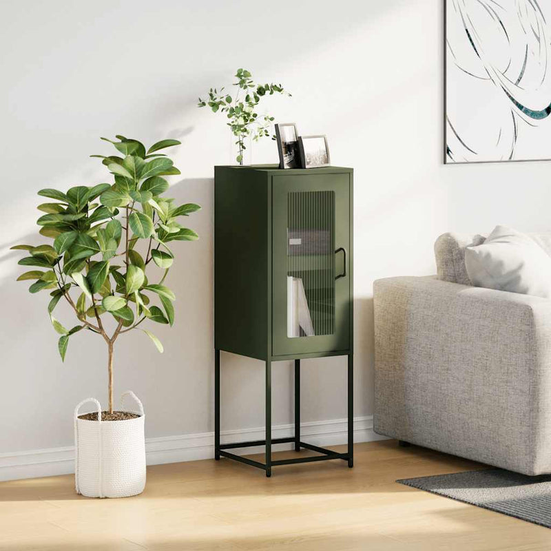 vidaXL olívazöld hidegen hengerelt acél tálalószekrény 36x39x107 cm