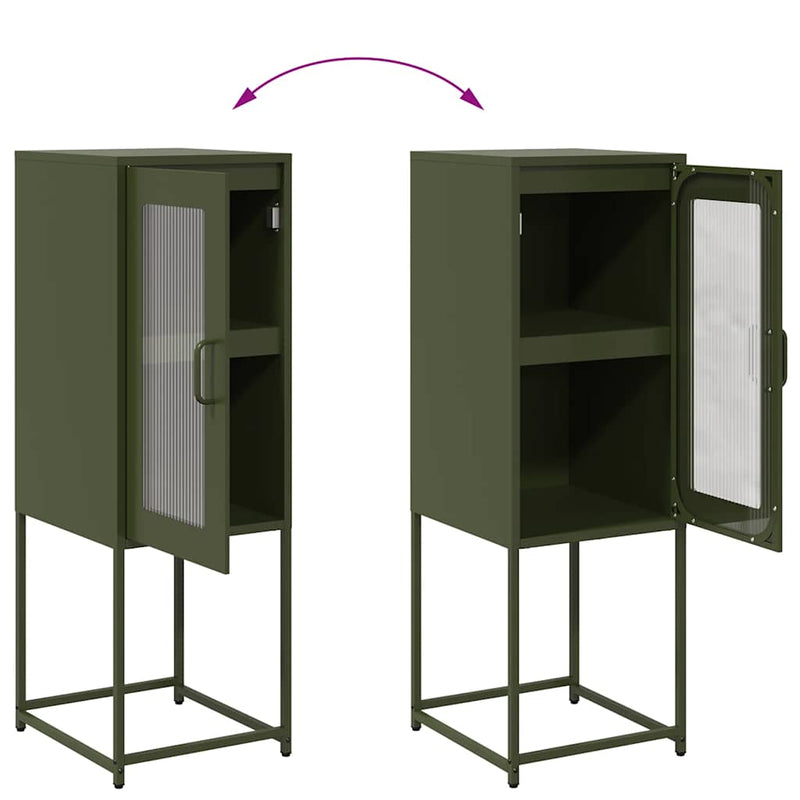 vidaXL olívazöld hidegen hengerelt acél tálalószekrény 36x39x107 cm