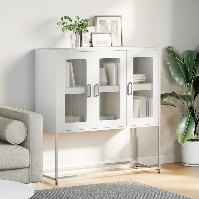 vidaXL fehér hidegen hengerelt acél tálalószekrény 100,5 x 39 x 107 cm