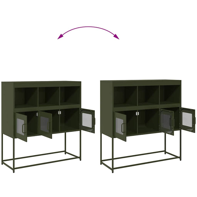 vidaXL olívazöld hidegen hengerelt acél tálalószekrény 100,5x39x107 cm