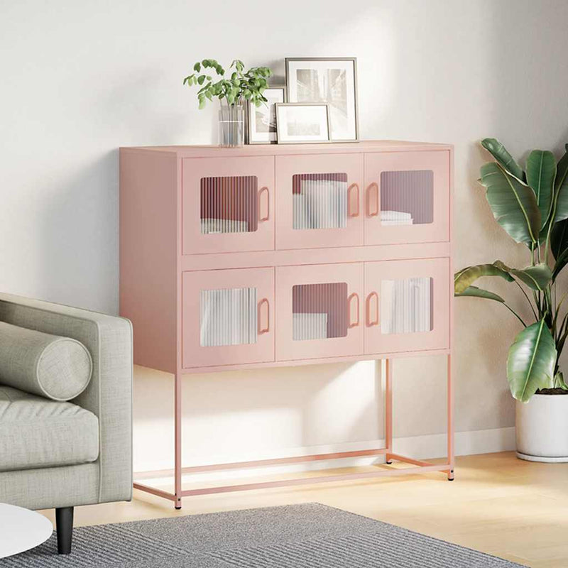 vidaXL rózsaszín hidegen hengerelt acél tálalószekrény 100,5x39x107 cm