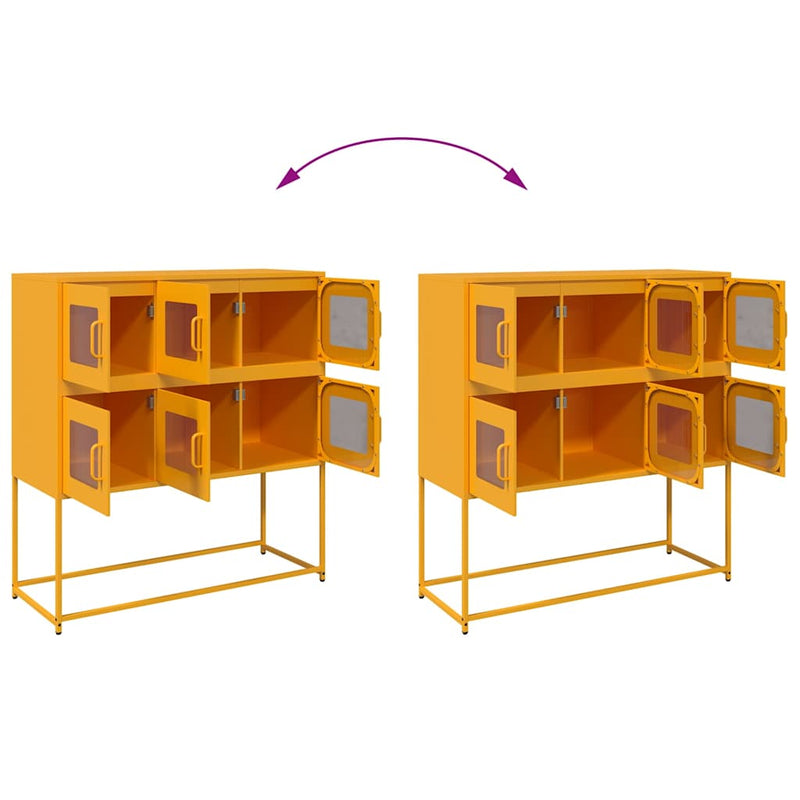 vidaXL mustársárga hideghengerelt acél tálalószekrény 100,5x39x107 cm