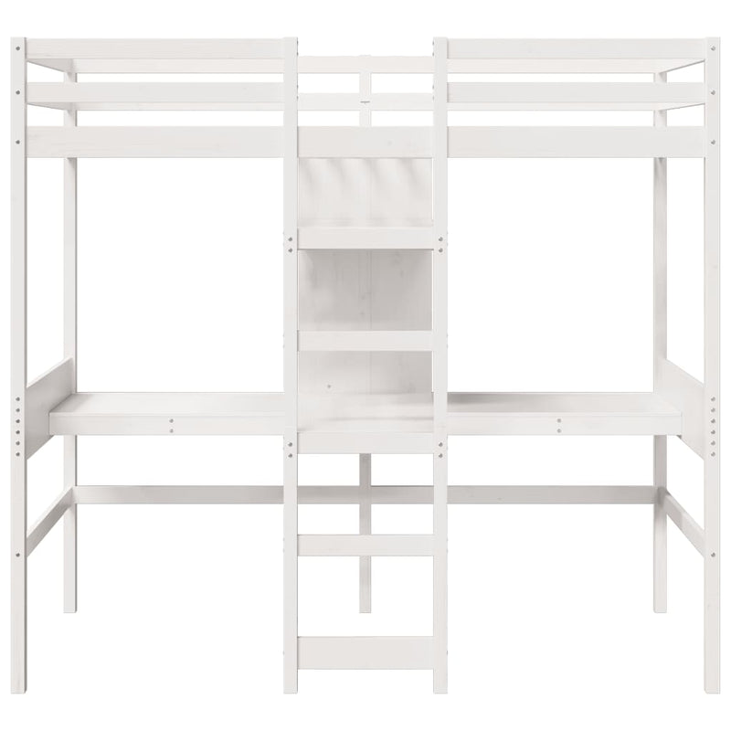 vidaXL fehér fenyő galériaágy-keret asztallal és polcokkal 90 x 200 cm