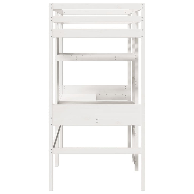 vidaXL fehér fenyő galériaágy-keret asztallal és polcokkal 90 x 200 cm