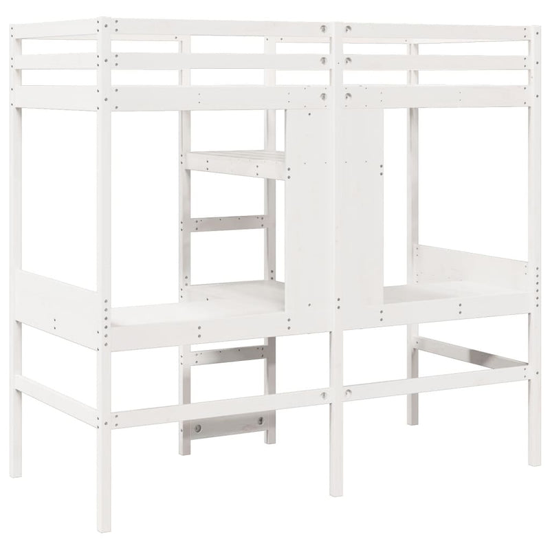 vidaXL fehér fenyő galériaágy-keret asztallal és polcokkal 90 x 200 cm