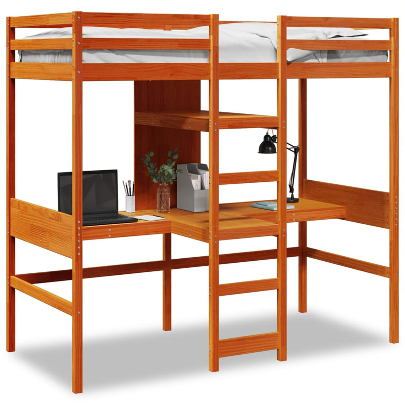 vidaXL viaszbarna tömör fenyő galériaágy-keret matrac nélkül 90x190cm