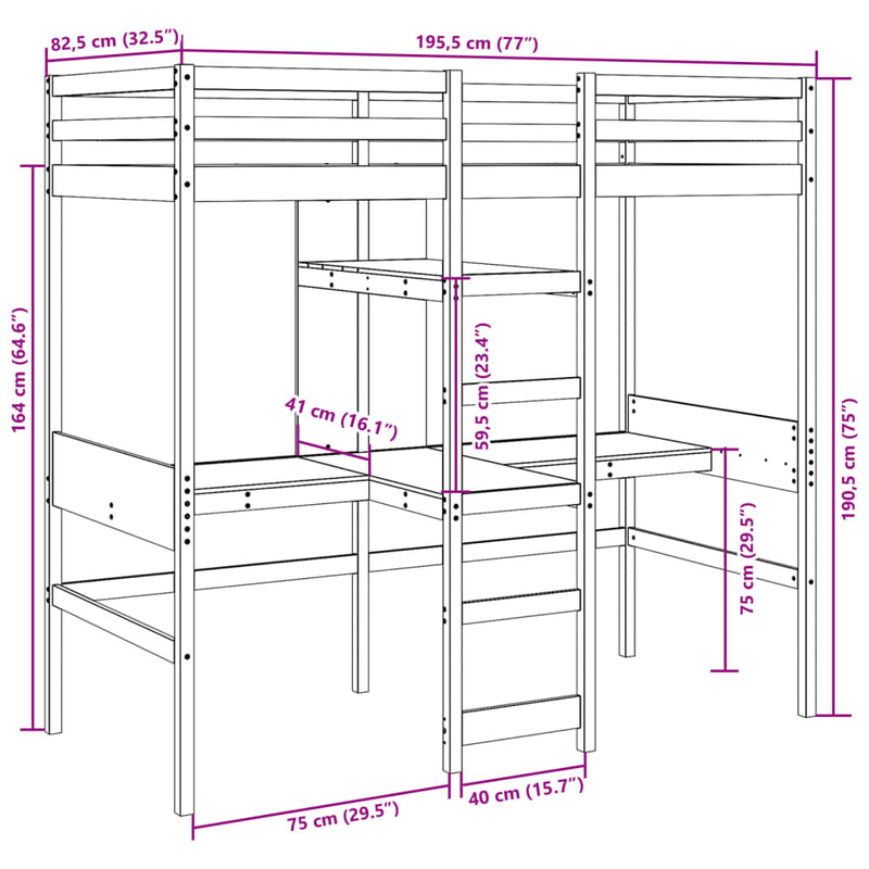vidaXL fehér tömör fenyő galériaágy-keret matrac nélkül 75 x 190 cm