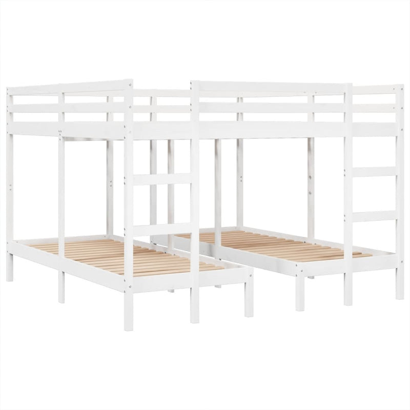 vidaXL fehér tömör fenyőfa tripla emeletes ágykeret 200x200/80x200 cm