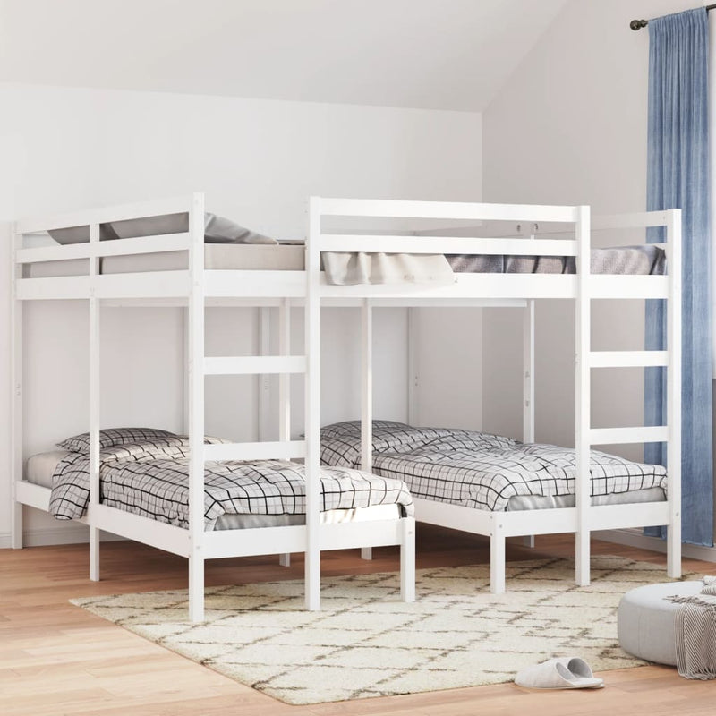 vidaXL fehér tömör fenyőfa tripla emeletes ágykeret 200x200/80x200 cm