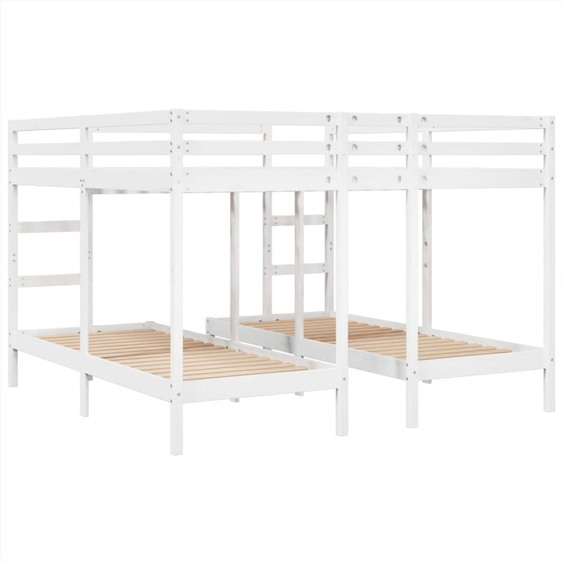 vidaXL fehér tömör fenyőfa tripla emeletes ágykeret 200x200/80x200 cm