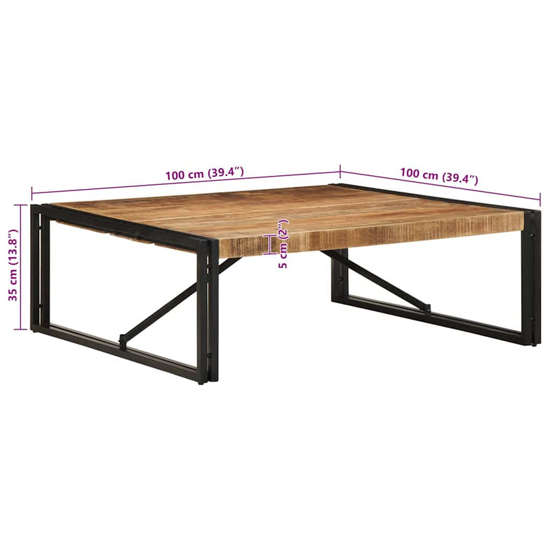vidaXL tömör nyers mangófa dohányzóasztal 100 x 100 x 35 cm