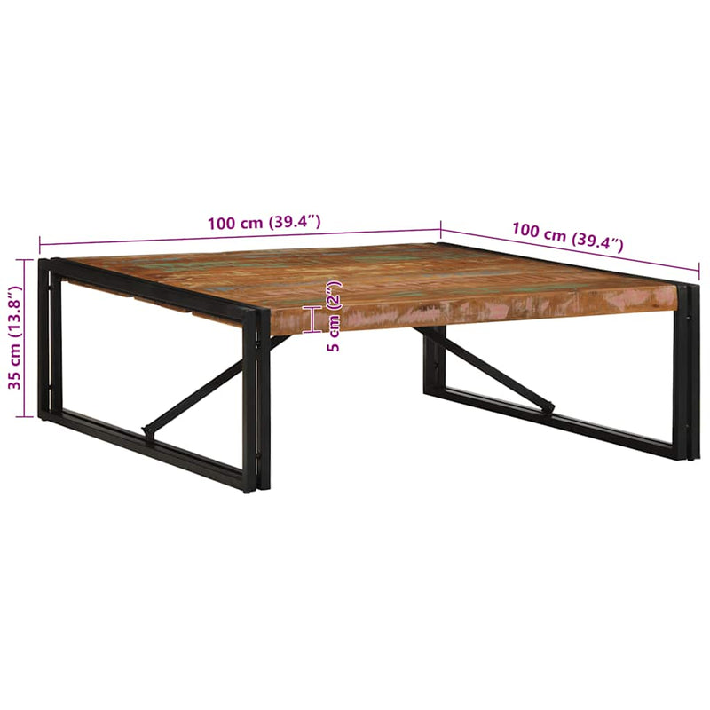 vidaXL többszínű tömör újrahasznosított fa dohányzóasztal 100x100x35cm