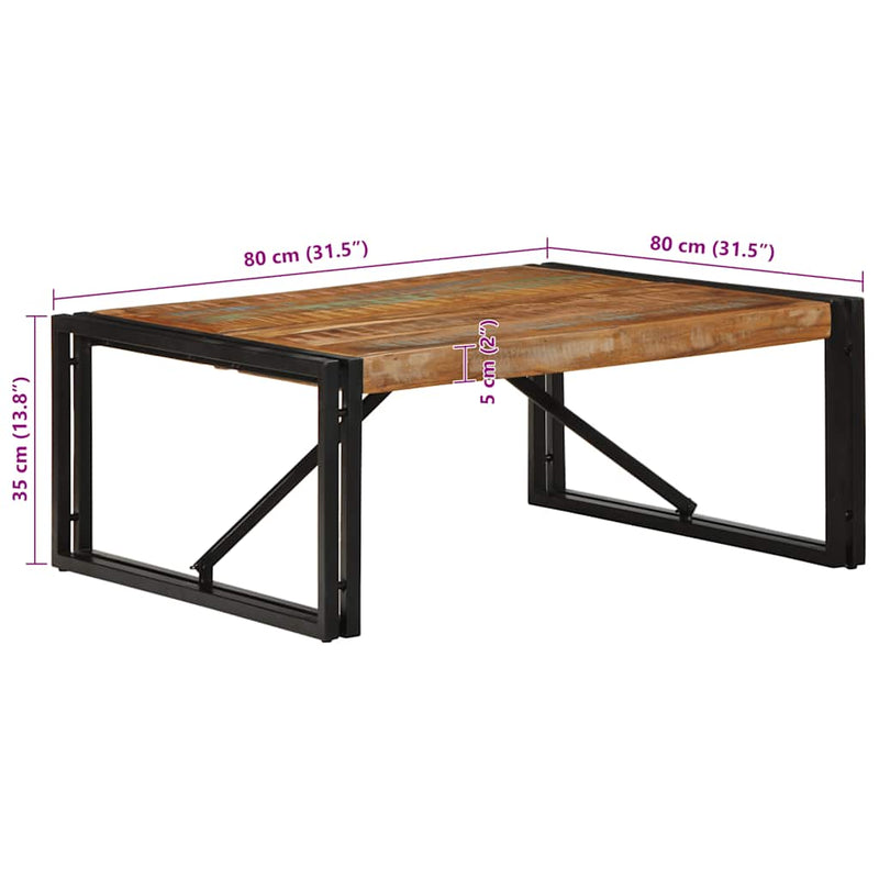vidaXL többszínű tömör újrahasznosított fa dohányzóasztal 80x80x35 cm