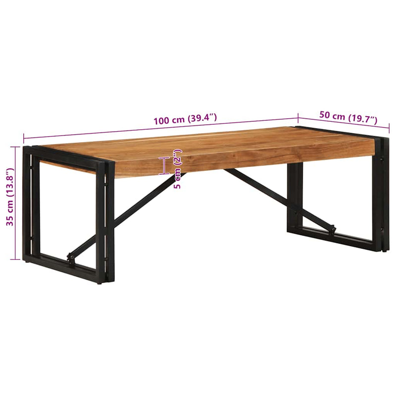 vidaXL tömör akácfa dohányzóasztal 100x50x35 cm