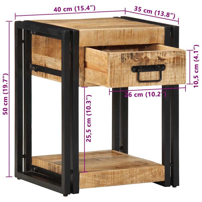 vidaXL 2 db tömör nyers mangófa éjjeliszekrények 40x35x50 cm