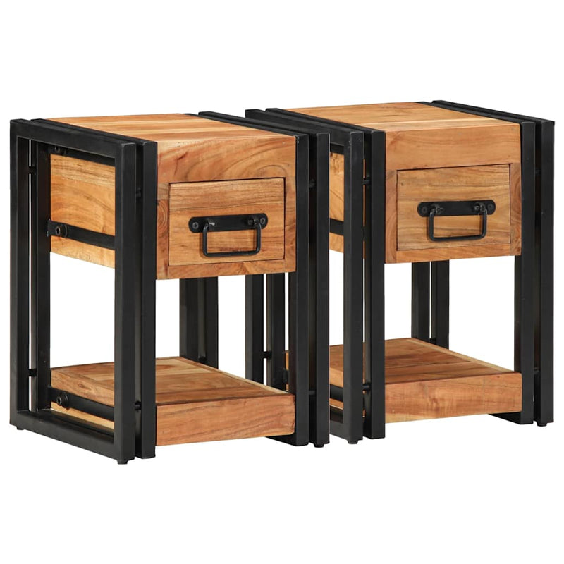 vidaXL Éjjeliszekrény fiókkal 2 pcs Barna 30 x 30 x 40 cm tömör akácfa